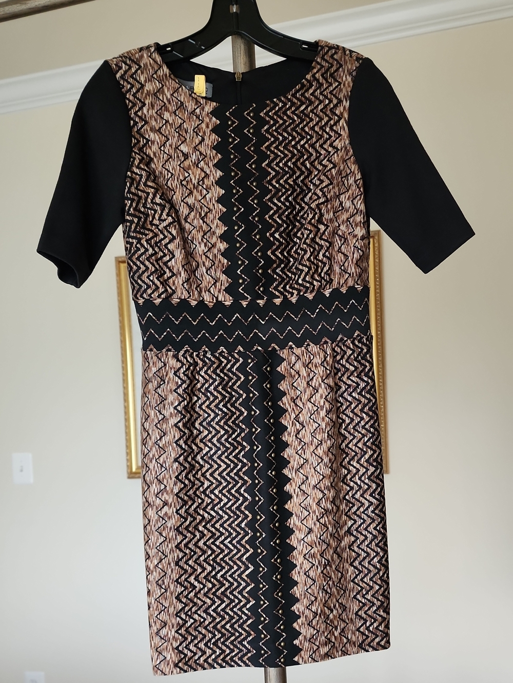Donna Ricco 2P Black and Brown Zigzag Sheath Dress